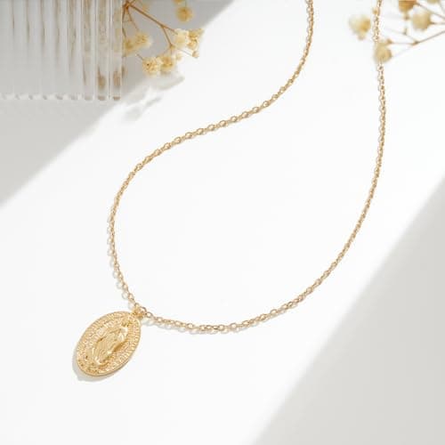 VACRONA 18k Gold Plated Vintage Textured Coin Necklace for Women