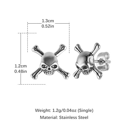 Pirate Skull Earrings Stainless Steel Gothic Stud Earrings Halloween Party Gift