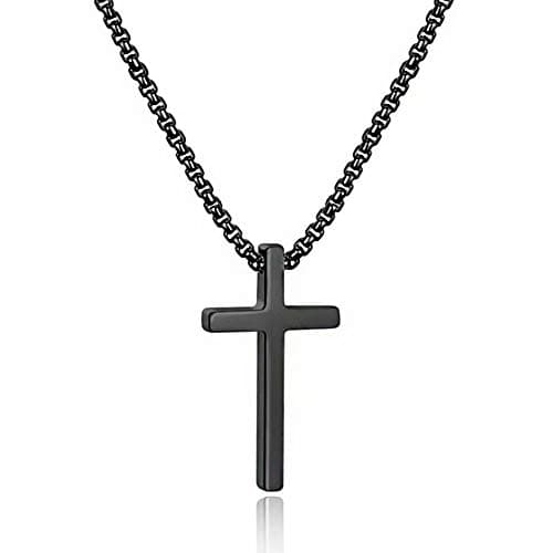 Men's Silver Black Gold Stainless Steel Cross Necklace 16-30 Inch Box Chain