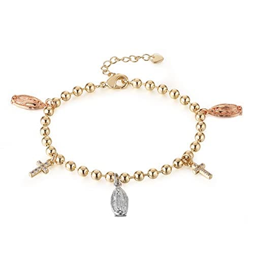 Virgin Mary Rosary Bead Cross Bracelet - Adjustable Link Bracelet for Women - Jewelry Gift