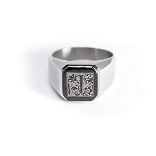 Tioneer Stainless Steel Letter Ring | Square Flat Top Men's & Women's Jewelry (Black, Gold, Silver) Size 7-16
