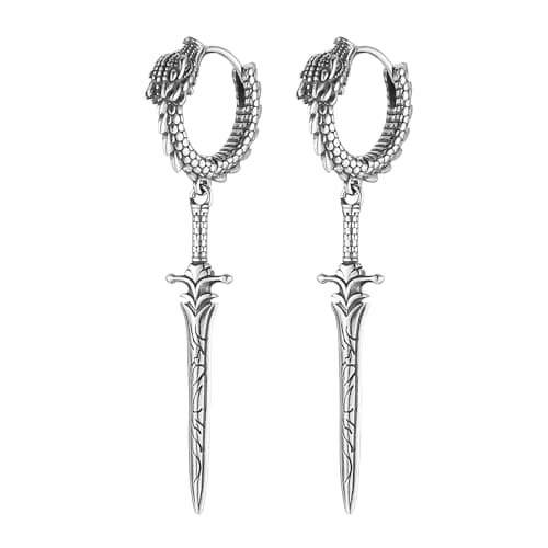 HZMAN Men's Gothic Punk Stainless Steel Dragon Knight Earrings Hinged Hoop Jewelry