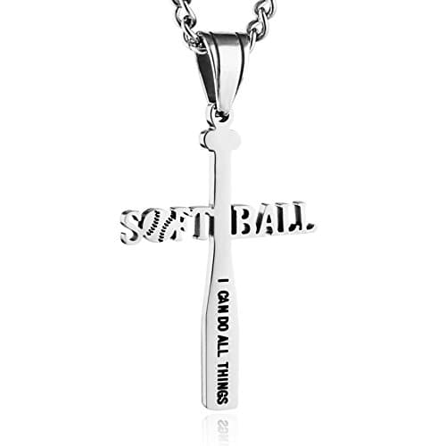 Softball Bat Cross Pendant Necklace with Bible Verse
