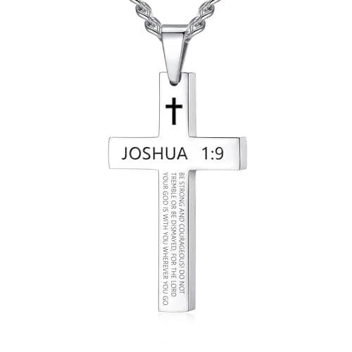 REVEMCN Men's Black Silver Stainless Steel Cross Necklace Faith Jewelry