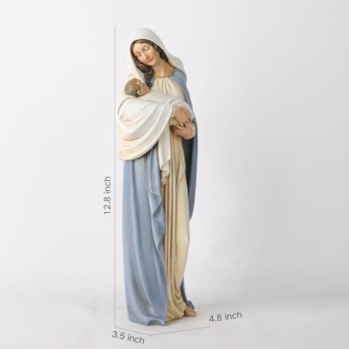BC BUILDCLASSIC 12.75" Hand Painted Virgin Mary Statue, Religious Gift for Mom