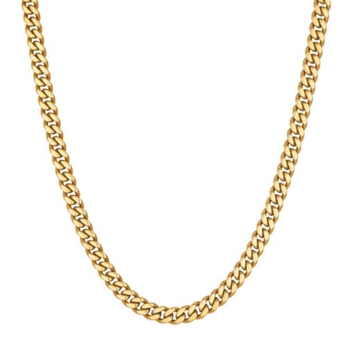 VEXXS Men's Real Gold Plated Cuban Link Chain Necklace, Durable 4mm-6mm