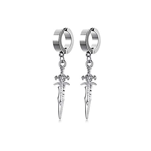 PJWONG Punk Hip Hop Silver Black Gold Tone Dangle Hoop Earrings for Women Men Teens