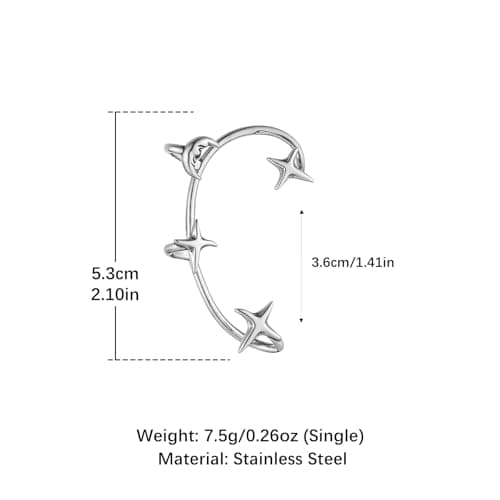 HZMAN Star Moon Ear Cuff Earrings for Women Stainless Steel Jewelry