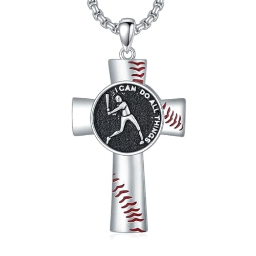925 Sterling Silver Baseball Cross Necklace for Baseball Players