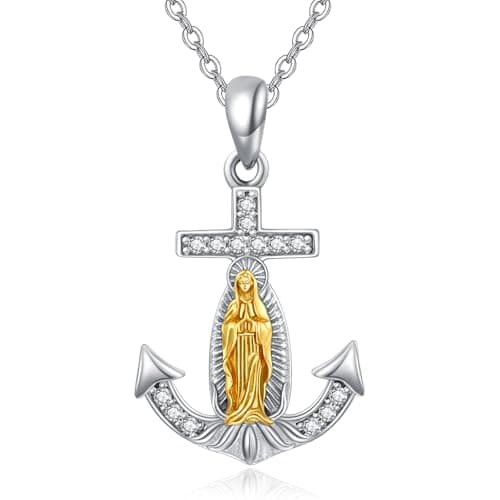 KATHLU Virgin Mary Necklace 925 Sterling Silver Catholic Jewelry