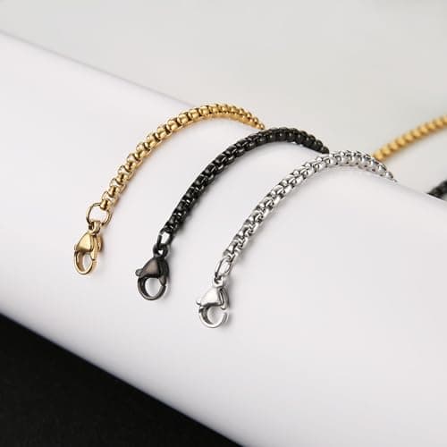 HZMAN Men's 3-Piece Stainless Steel Rolo Chain Necklace Set