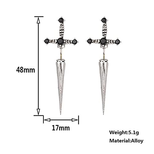 Rrdaily Vintage Gothic Sword Dangle Earrings Rhinestone Crystal Punk Style Costumes Jewelry