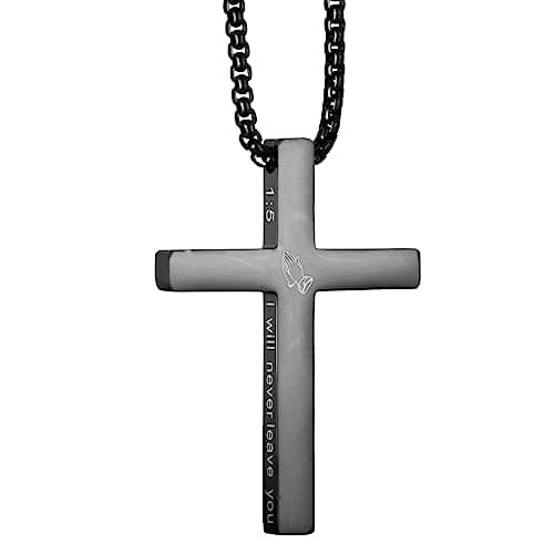 KouGeMou Cross Necklace with 22" Chain - Stainless Steel Religious Faith Jewelry