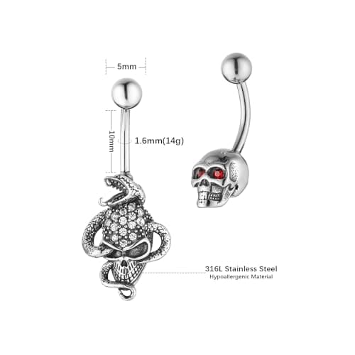 HZMAN 14G Surgical Steel Gothic Belly Button Rings for Women
