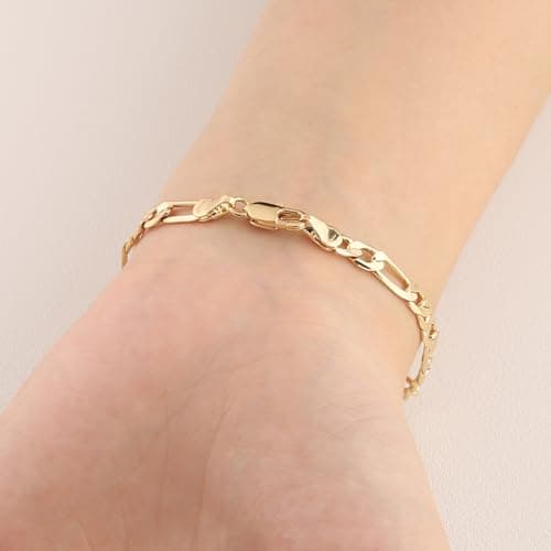 14K Gold Plated Figaro Chain Link Bracelet for Women Men