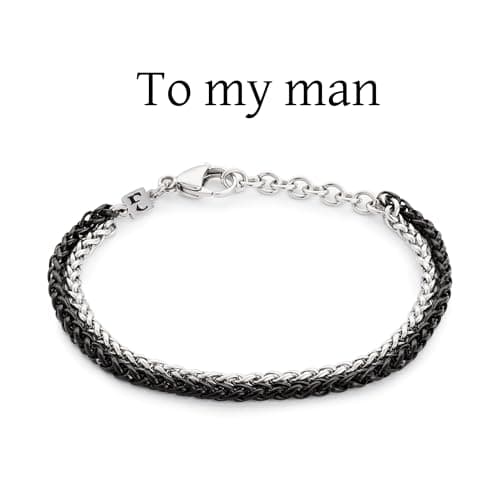 Galis Stainless Steel Rope Chain Bracelet for Men - Silver & Black 7"