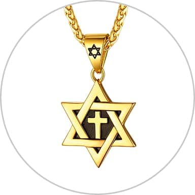 ChainsHouse Magen Star of David Necklace, Stainless Steel/18K Gold Plated Hexagram Jewelry