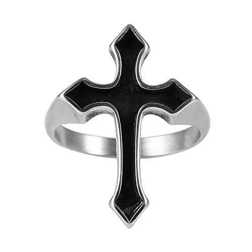 HZMAN Christian Cross Ring, Retro Simple Stainless Steel.