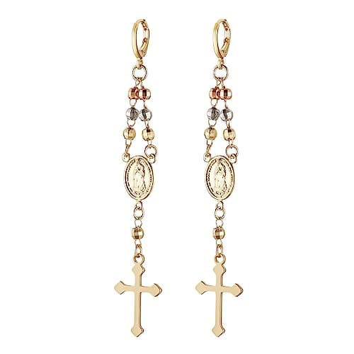 HZMAN Gold Cross Dangle Earrings for Women Virgin Mary