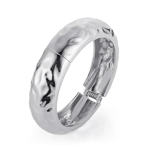 HZMAN Women's 7.5 Inch Thick Wide Polished Hammered Bracelet Jewelry