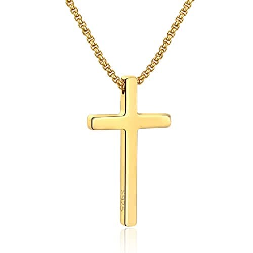 Men's Silver Black Gold Stainless Steel Cross Necklace 16-30 Inch Box Chain