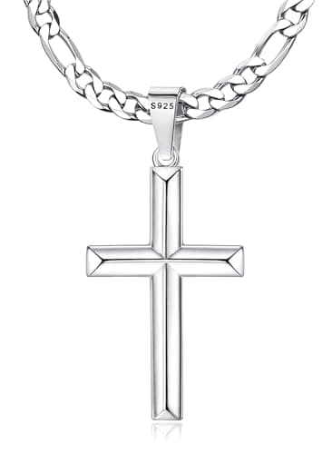 MILACOLATO Sterling Silver Cross Necklace, 5mm Stainless Steel Chain, Men & Women, 16-30 Inches