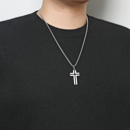 HZMAN High Polished Stainless Steel Cross Pendant Necklace for All Ages