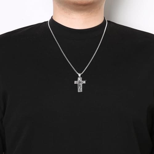 HZMAN Stainless Steel Retro Jesus Cross Necklace - Christian Faith Jewelry Gift