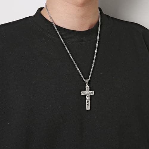 HZMAN Catholic Jesus Christ Cross Crucifix Pendant Necklace