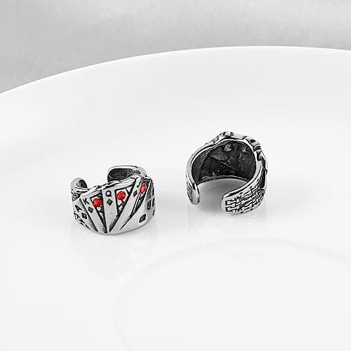 Stainless Steel Playing Card Ear Cuff Earrings for Men and Women - No Piercing Clip On Poker Earring
