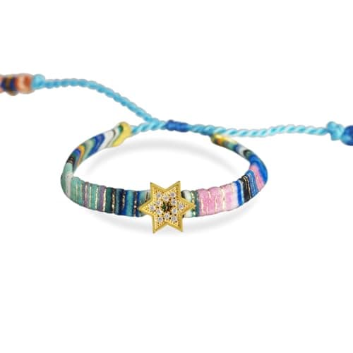 Paula Macrame Star of David Bracelet for Bat Mitzvah in Blue and Gold
