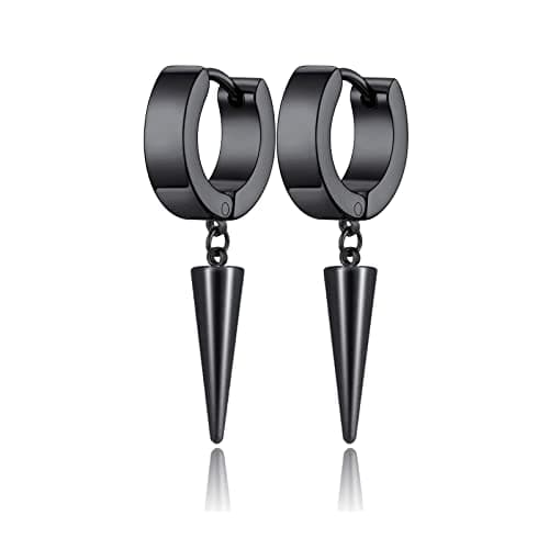 PJWONG Punk Hip Hop Silver Black Gold Tone Dangle Hoop Earrings for Women Men Teens