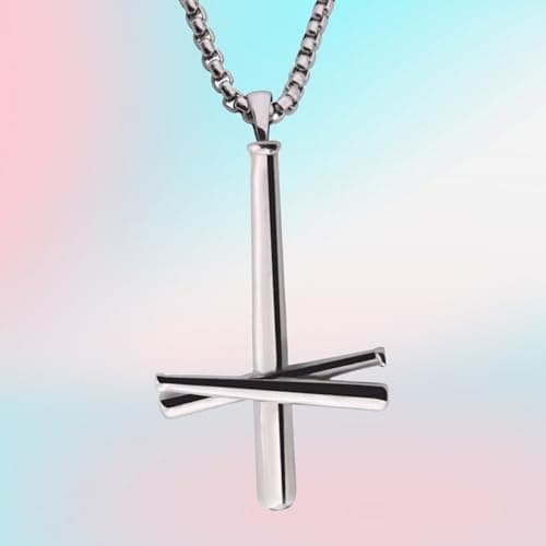AB Max Stainless Steel Cross Necklace - Upgraded Baseball Bats Design 20" Chain