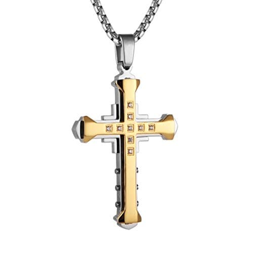 HZMAN Men's Large Byzantium Cross Necklace with Cubic Zirconia 22+2inch Chain