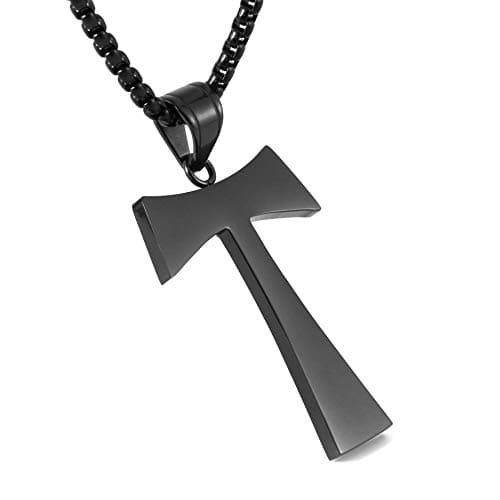 HZMAN Christian Tau Cross Pendant Necklace - Stainless Steel, 3 Colors, 22+2 Inch