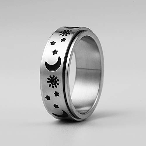 HZMAN Moon Star Sun Rotating Ring Boho Jewelry for Women & Men