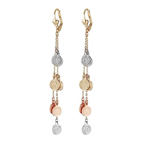 HZMAN 14K Gold Plated St Benedict Dangle Earrings for Women