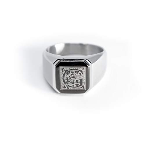 Tioneer Stainless Steel Letter Ring | Square Flat Top Men's & Women's Jewelry (Black, Gold, Silver) Size 7-16