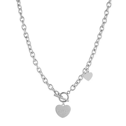 HZMAN Women's Stainless Steel Multilayer Heart Pendant Necklace
