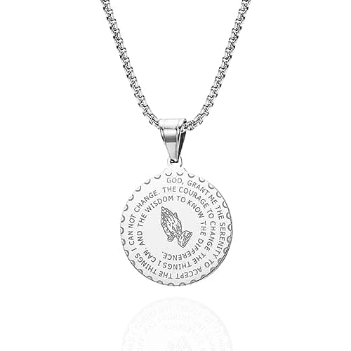 Christian Serenity Prayer Necklace with Lord's Prayer Pendant