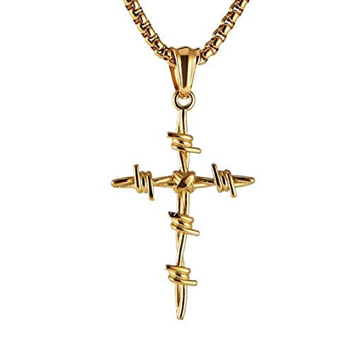 Vintage Silver Nail Cross Stainless Steel Pendant Necklace for Men - 22+2 Inch