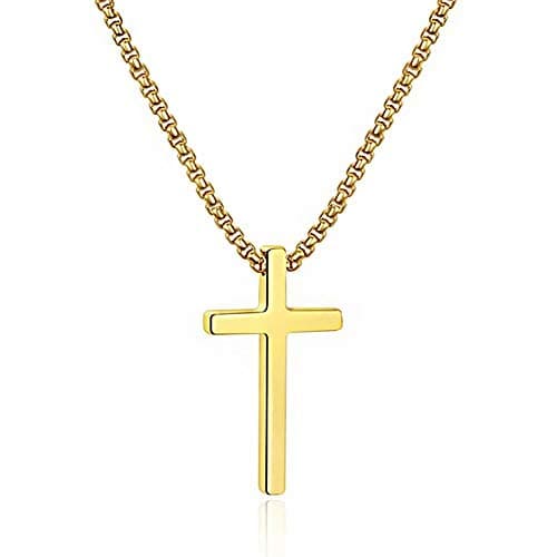 Men's Silver Black Gold Stainless Steel Cross Necklace 16-30 Inch Box Chain