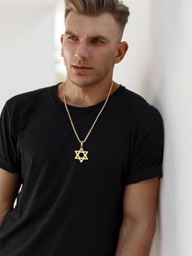 Star of David Necklace, Stainless Steel & Gold Plated, Israel Gift for Men & Women