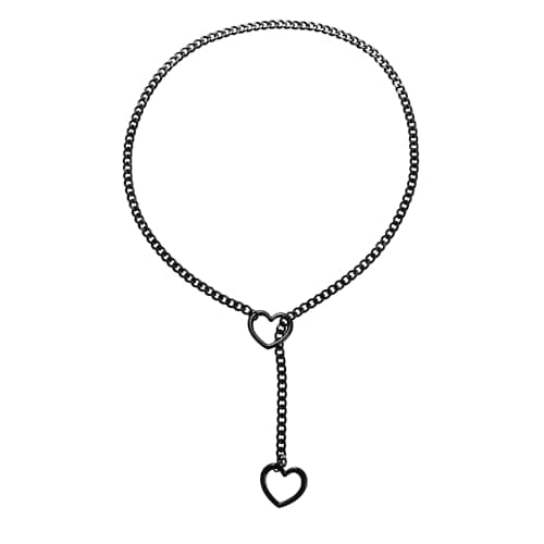 Qitian Men's Punk Gothic Stainless Steel Y-Necklace, Adjustable Heart O-Ring Necklace