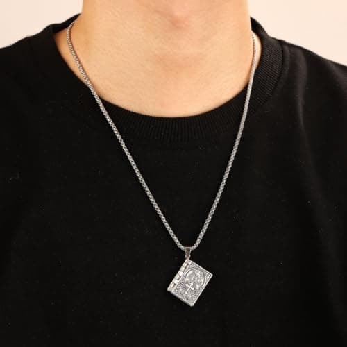POYAMUSE Holy Bible Pendant Necklace - Openable Design - Religious Gift for Christians