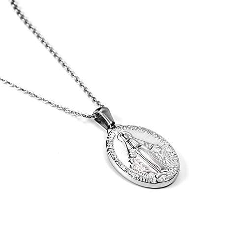18K Gold Plated Virgin Mary Necklace with Christ Medallion Coin