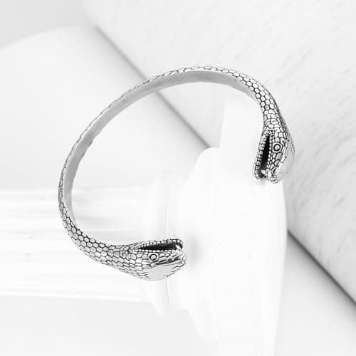 HZMAN Snake Cuff Bracelet for Men - Gothic Punk Stainless Steel Double Snake Heads Biker Bracelet