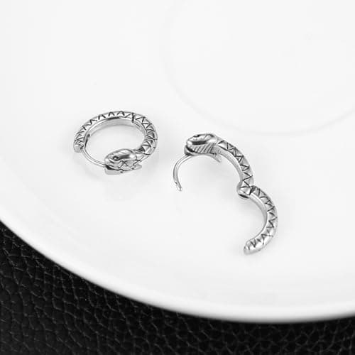 HZMAN Stainless Steel Snake Hoop Earrings for Men & Women