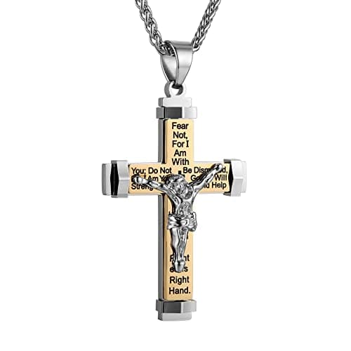 Stainless Steel Cross Necklace with Lord's Prayer Pendant