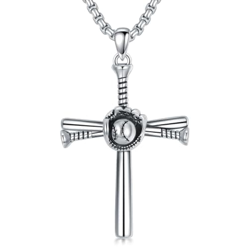 925 Sterling Silver Baseball Cross Necklace for Baseball Players
